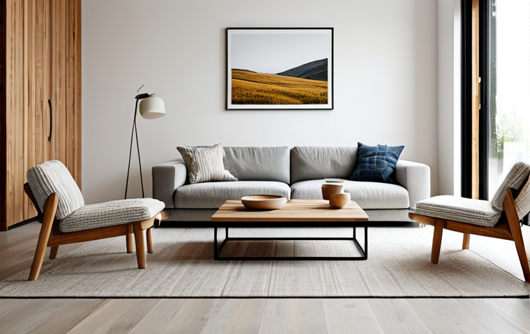 Sustainable Design Focus**

A modern living room featuring furniture made from recycled wood and organic cotton textiles. The design emphasizes natural light and minimalist aesthetics. Fully clothed individuals are enjoying the space. Safe for work, appropriate content, family-friendly, professional photography, perfect anatomy, natural proportions, well-formed hands, proper finger count, modest clothing.

**