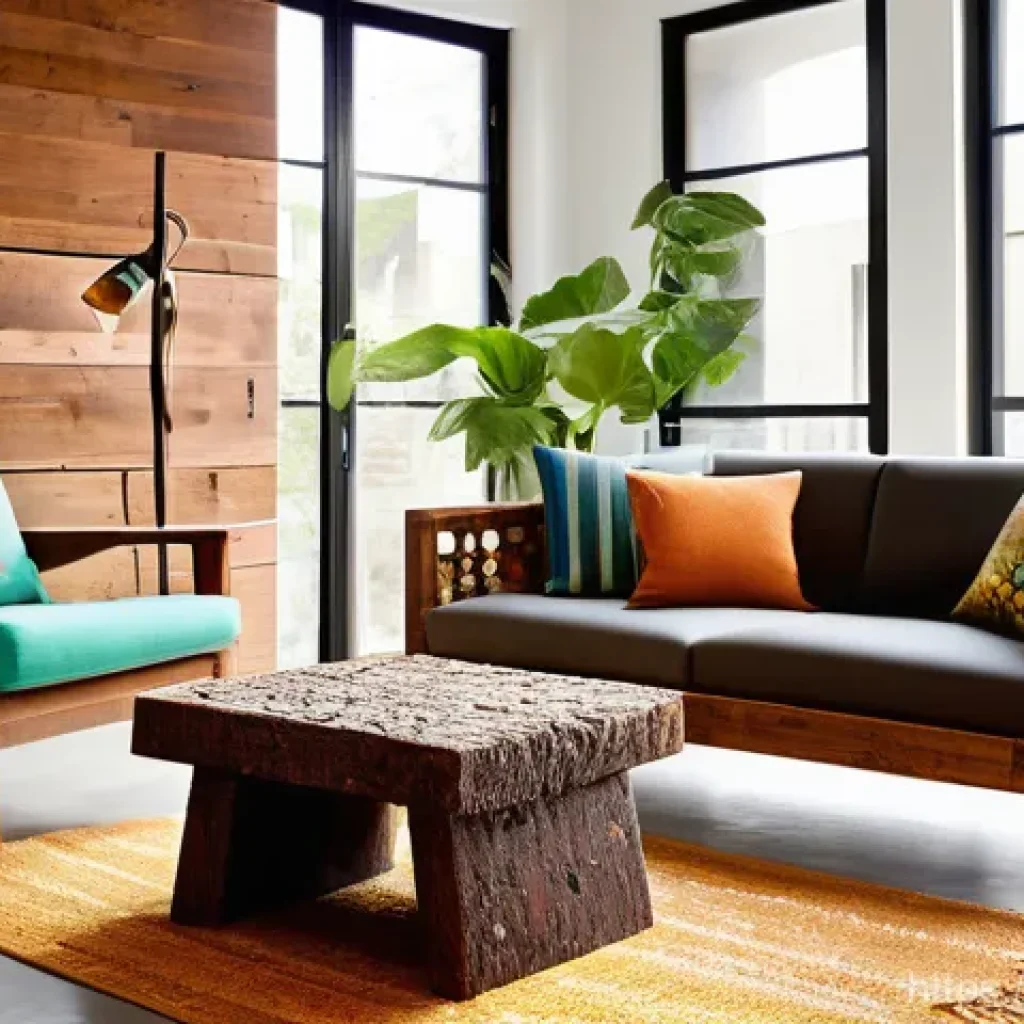 가구디자인 직업의 미래 - A brightly lit, contemporary living room featuring unique, artisan-crafted furniture pieces. The fur...