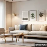 가구디자인에서 공간 활용 팁 - A modern living room interior showcasing practical furniture arrangement with clear walking paths, f...