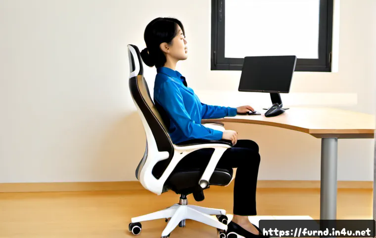 Home 17 가구디자인에서 인간공학 적용 사례 - Photorealistic modern home office showcasing ergonomic furniture design, a supportive adjustable tas...
